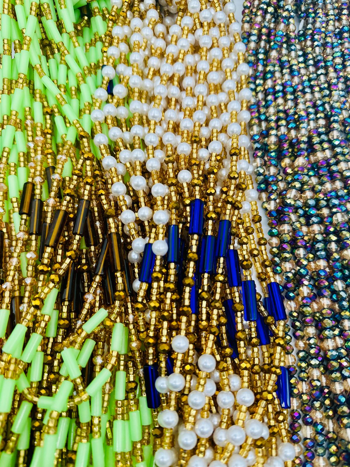 CrystalWaistbeads, Wholesale, Tie on African Waistbeads, Belly beads, Black owned waist chain shop, Plus-size Belly Chains - Free shipping