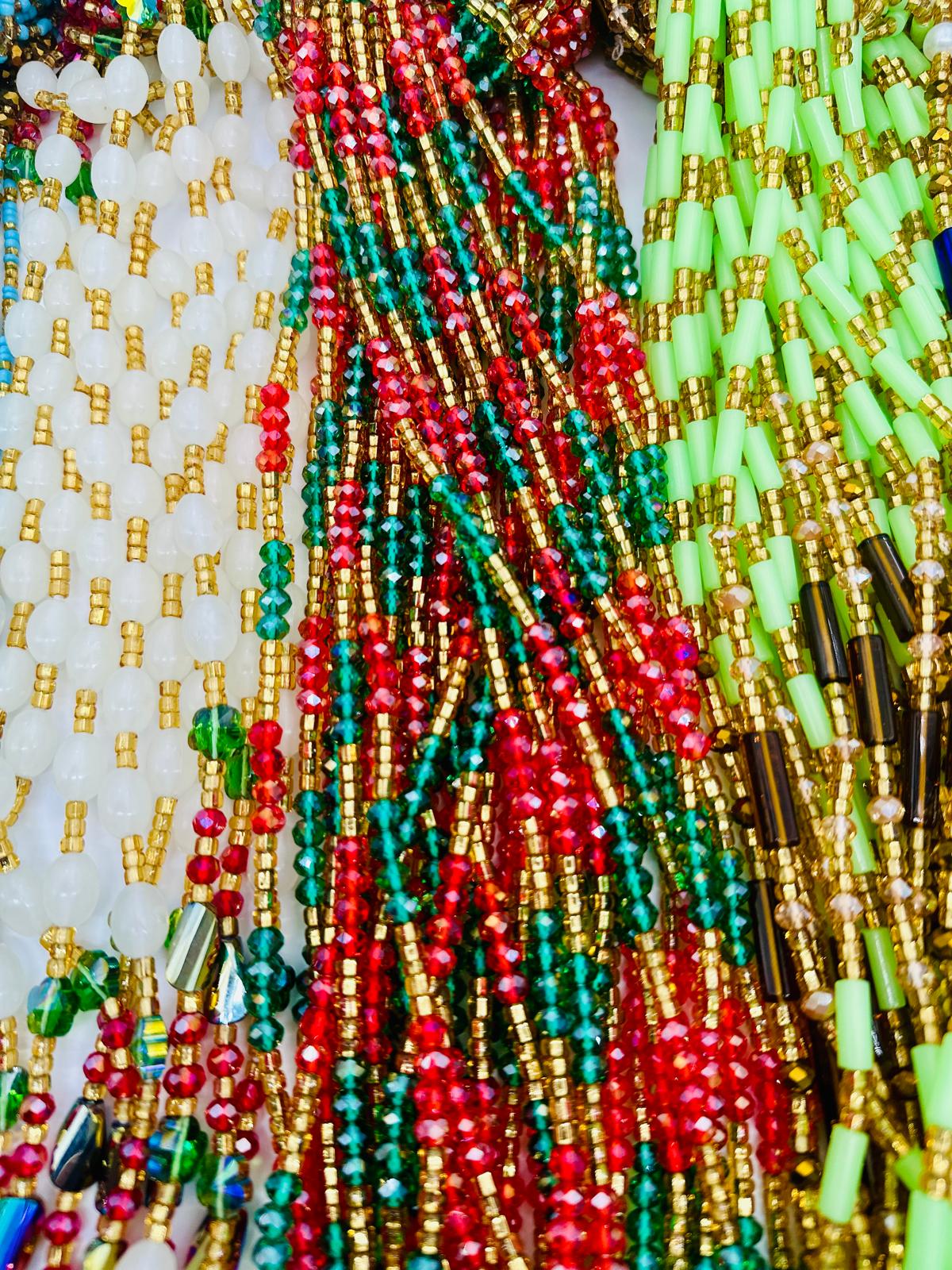 CrystalWaistbeads, Wholesale, Tie on African Waistbeads, Belly beads, Black owned waist chain shop, Plus-size Belly Chains - Free shipping