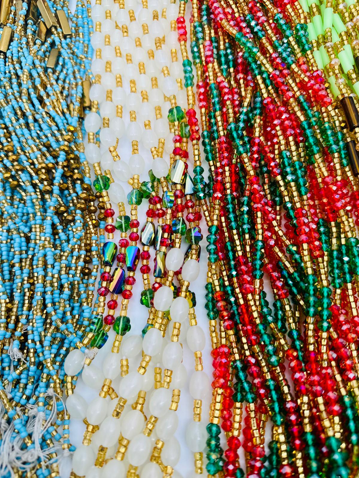 CrystalWaistbeads, Wholesale, Tie on African Waistbeads, Belly beads, Black owned waist chain shop, Plus-size Belly Chains - Free shipping