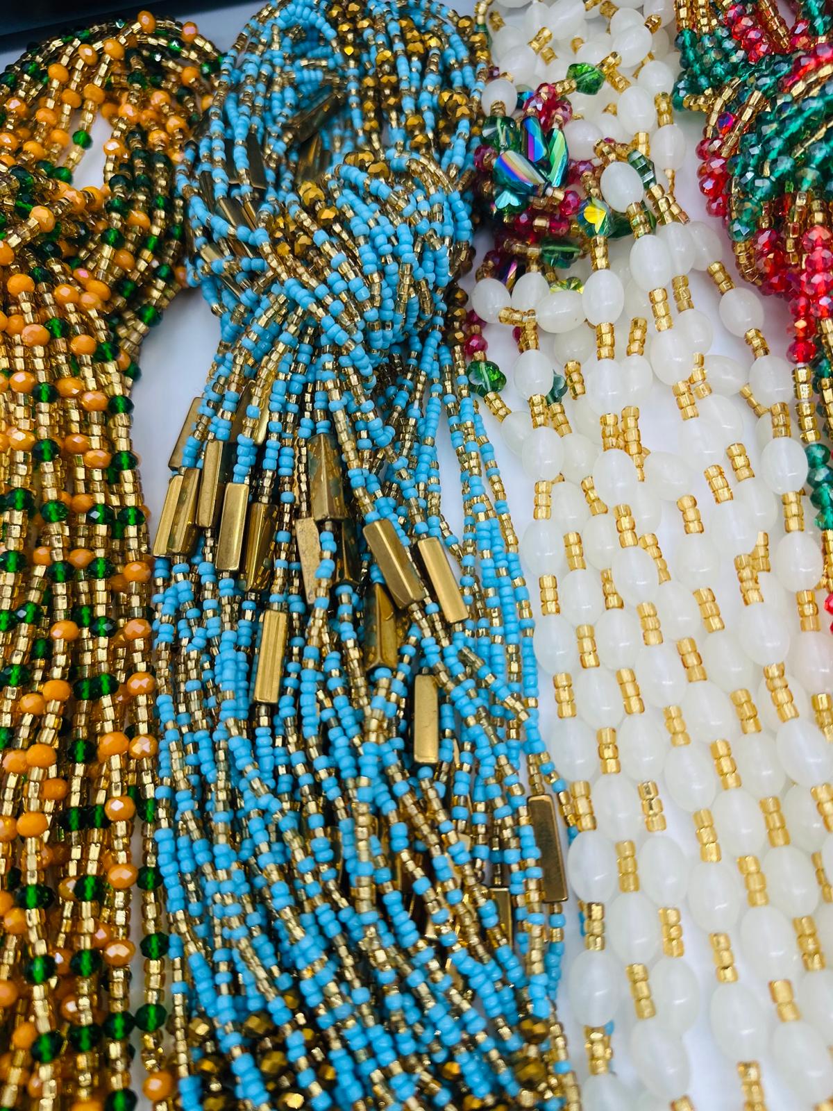 CrystalWaistbeads, Wholesale, Tie on African Waistbeads, Belly beads, Black owned waist chain shop, Plus-size Belly Chains - Free shipping