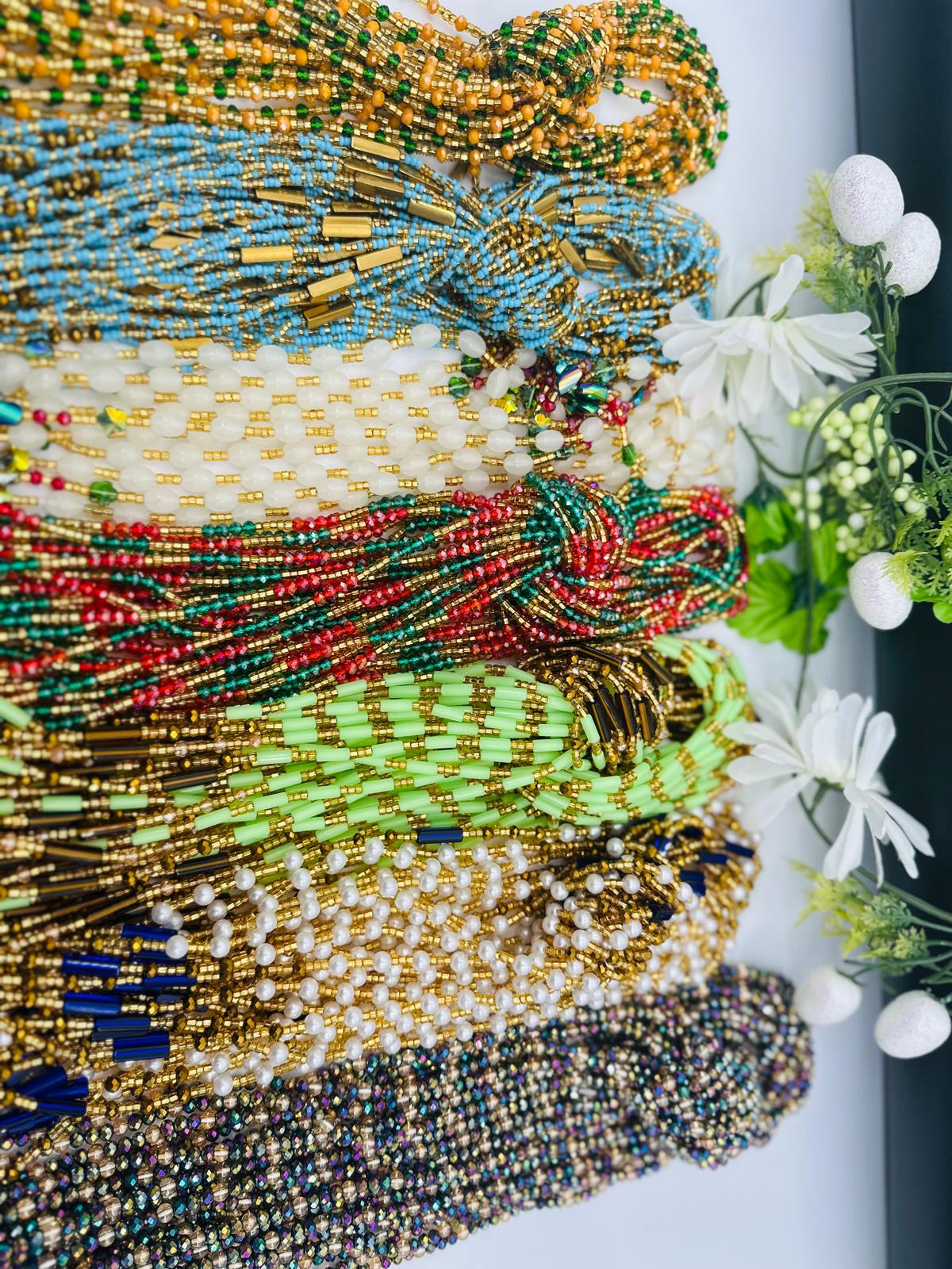 CrystalWaistbeads, Wholesale, Tie on African Waistbeads, Belly beads, Black owned waist chain shop, Plus-size Belly Chains - Free shipping