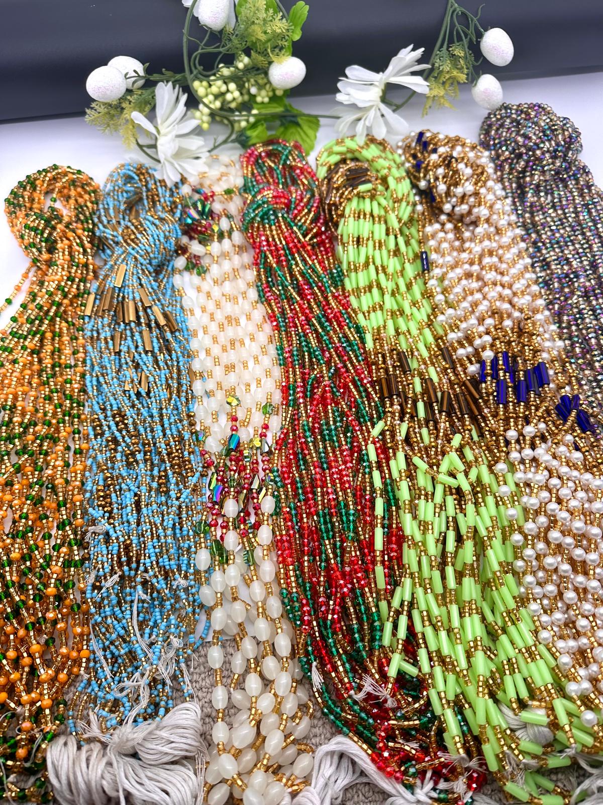 CrystalWaistbeads, Wholesale, Tie on African Waistbeads, Belly beads, Black owned waist chain shop, Plus-size Belly Chains - Free shipping