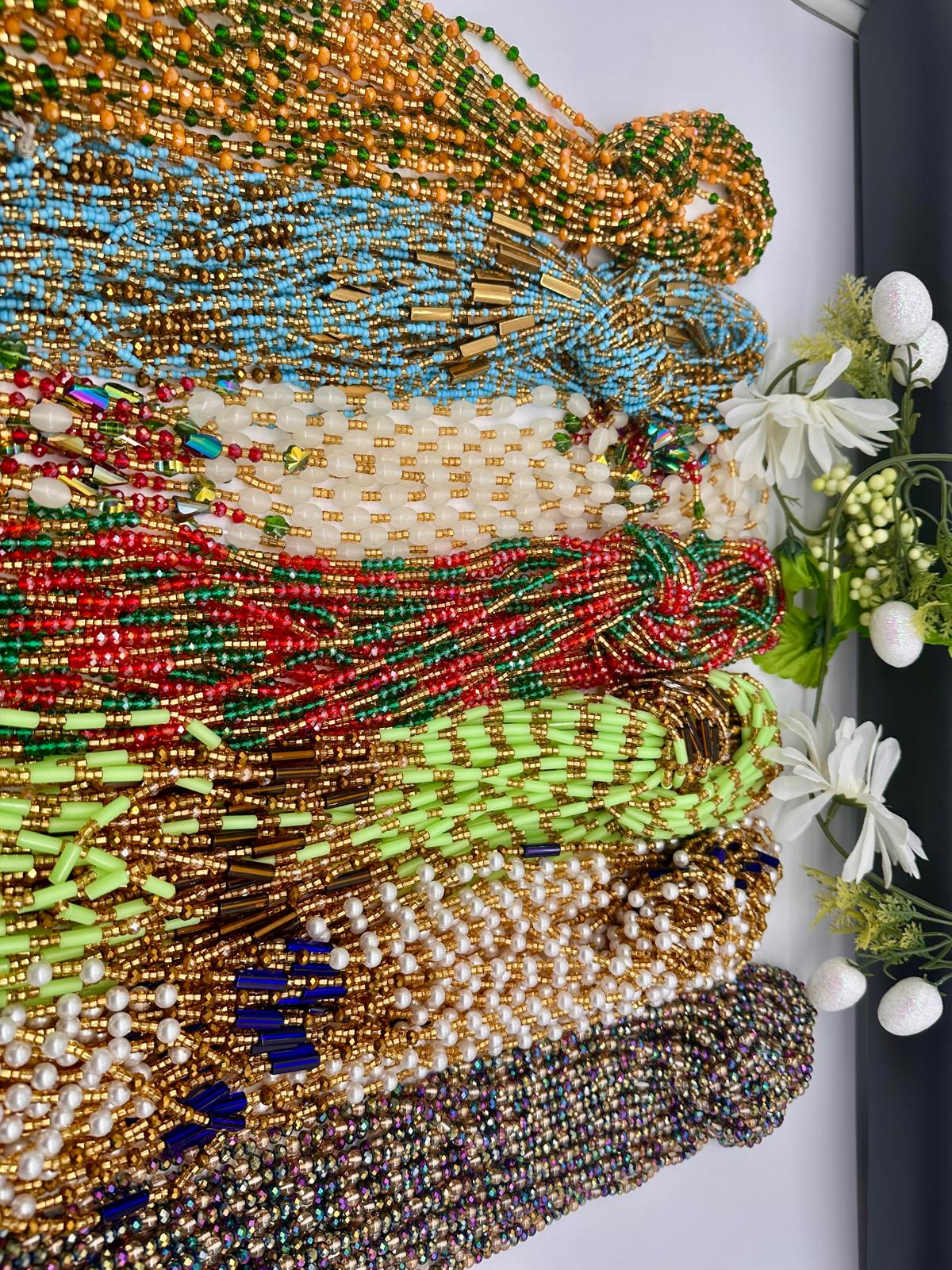 CrystalWaistbeads, Wholesale, Tie on African Waistbeads, Belly beads, Black owned waist chain shop, Plus-size Belly Chains - Free shipping