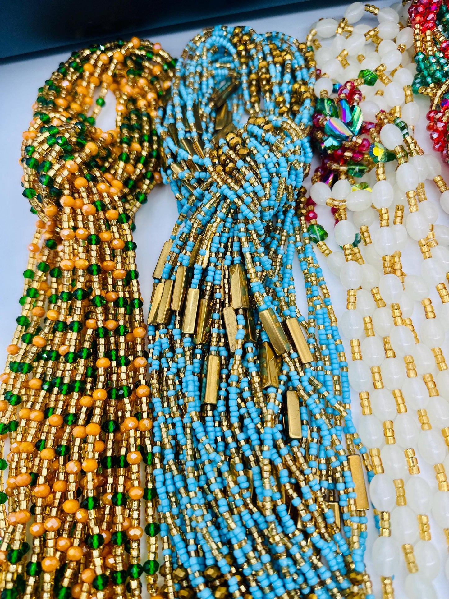 CrystalWaistbeads, Wholesale, Tie on African Waistbeads, Belly beads, Black owned waist chain shop, Plus-size Belly Chains - Free shipping