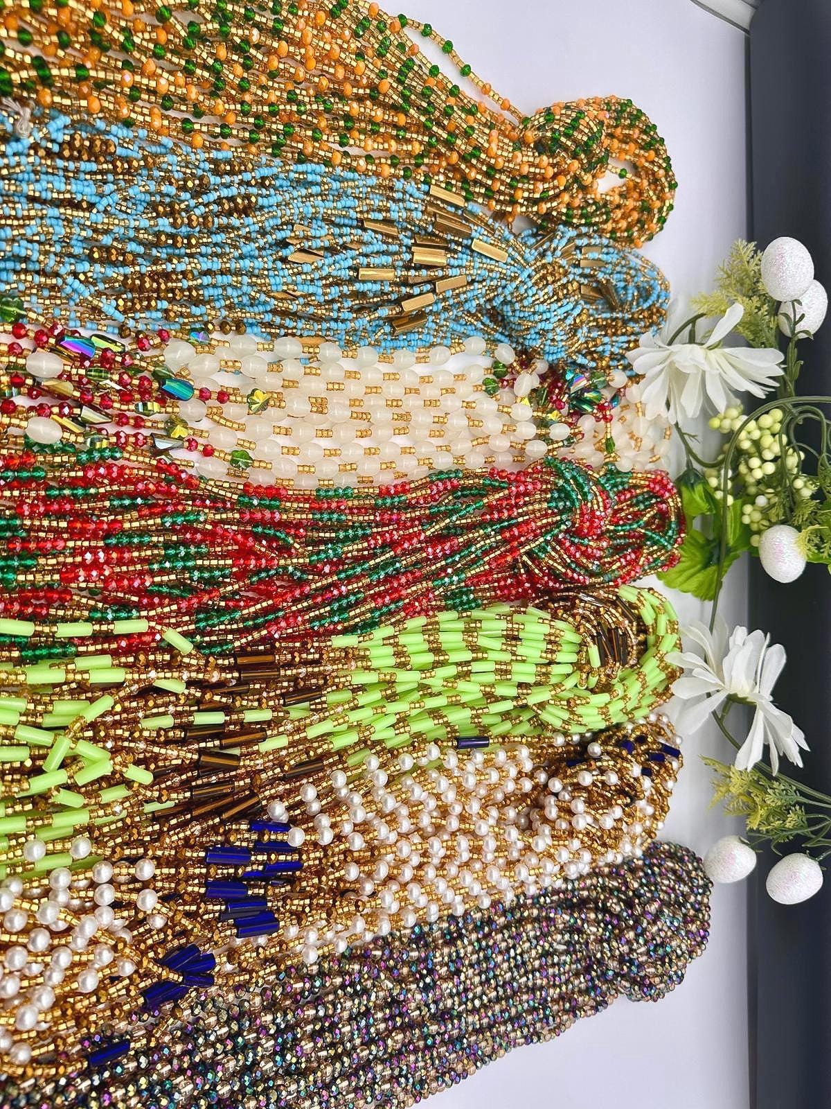 CrystalWaistbeads, Wholesale, Tie on African Waistbeads, Belly beads, Black owned waist chain shop, Plus-size Belly Chains - Free shipping