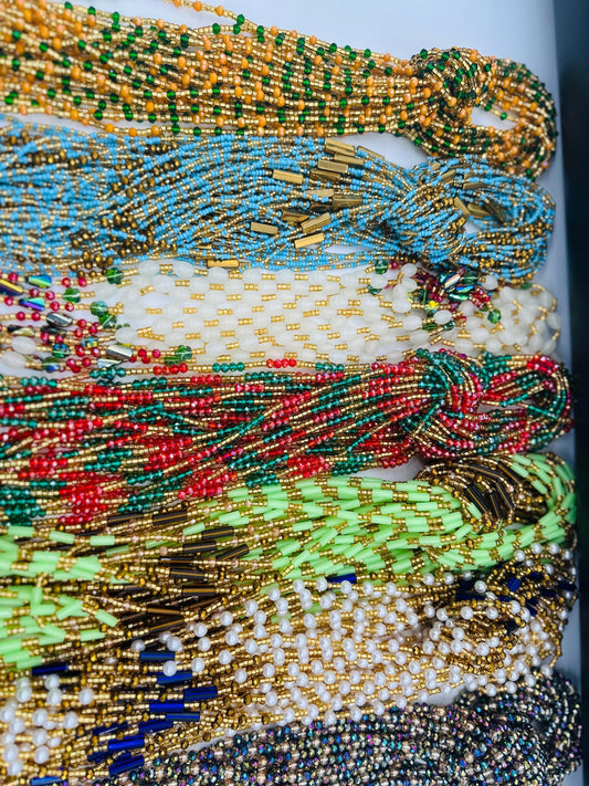 CrystalWaistbeads, Wholesale, Tie on African Waistbeads, Belly beads, Black owned waist chain shop, Plus-size Belly Chains - Free shipping