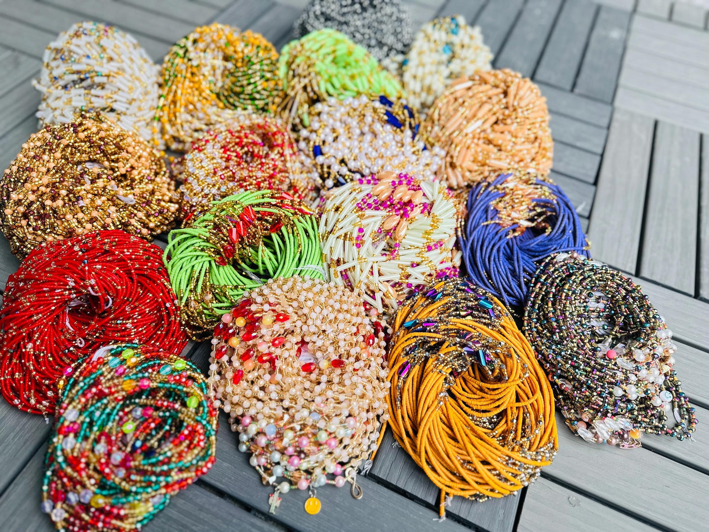 Crystals,Glow-in-the-dark,Vinyl, Traditional Wholesale Waistbeads, Tie-on waistbeads, Ghana waistbeads